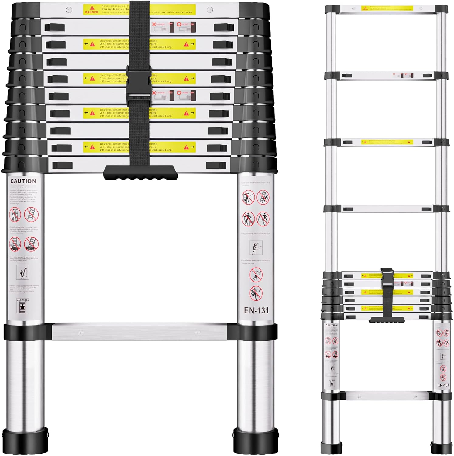 Telescopic Ladder, 3.2M Stainless Steel Thickened High-Strength Ladder, Loft Lad...