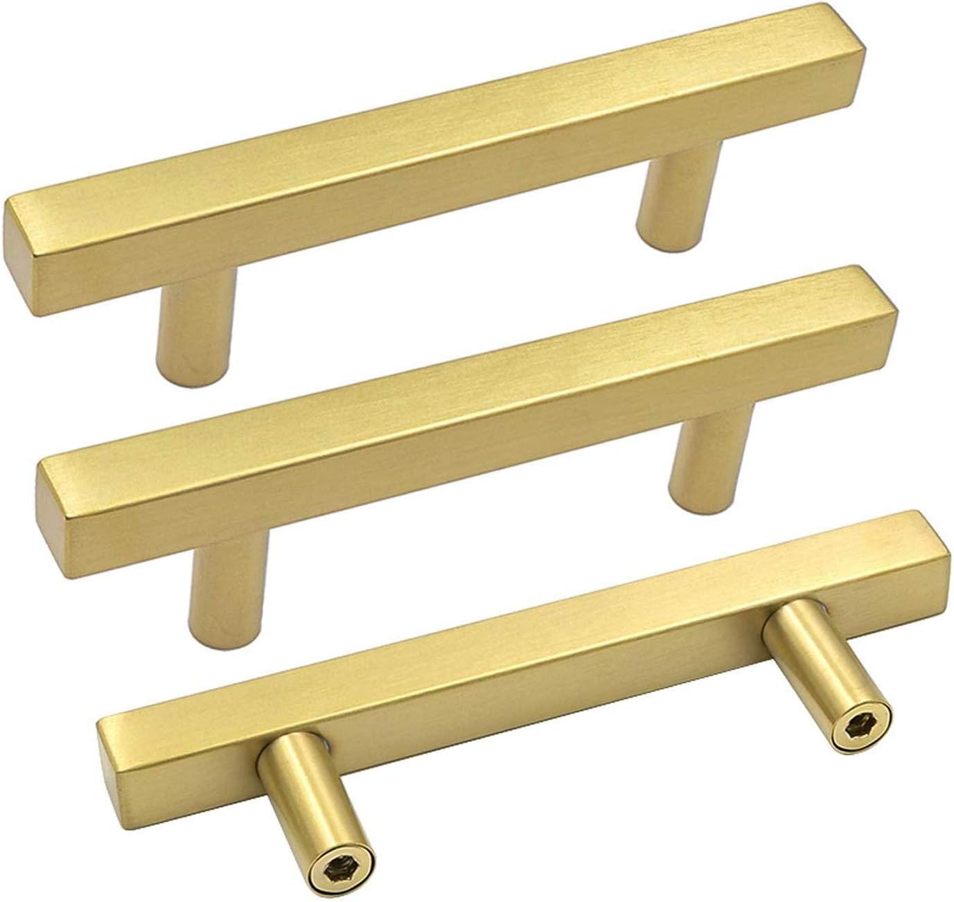 goldenwarm 10 Pack Gold Cabinet Handles 3 Inch Bru...