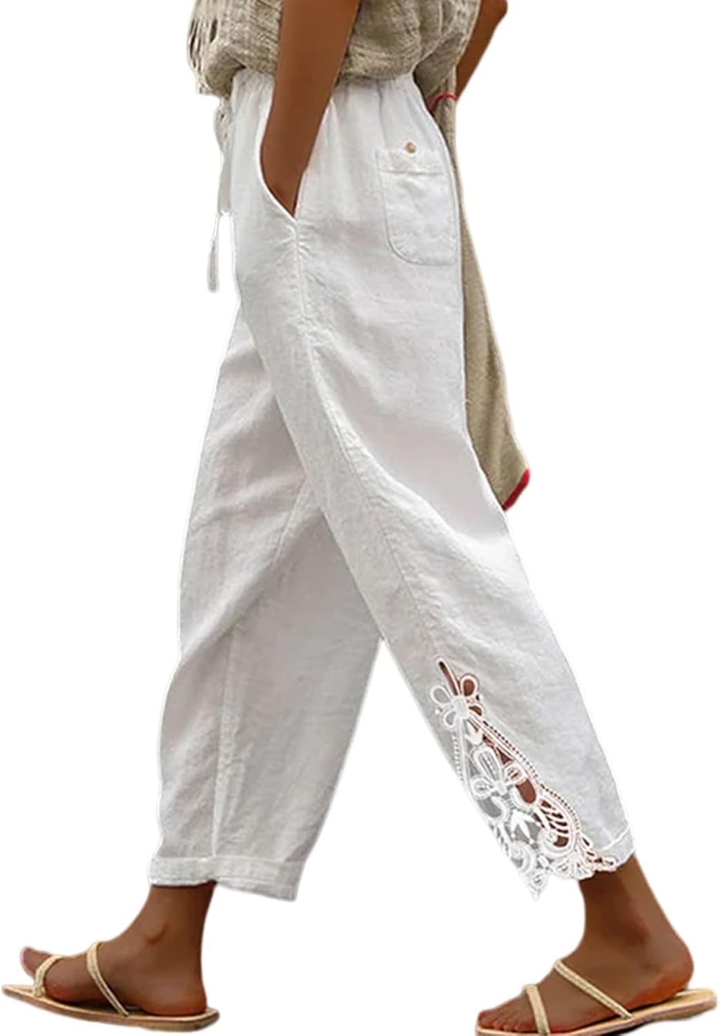 Acelitt Womens Casual Lightweight Drawstring Elastic Waist Pants with Pockets, S...