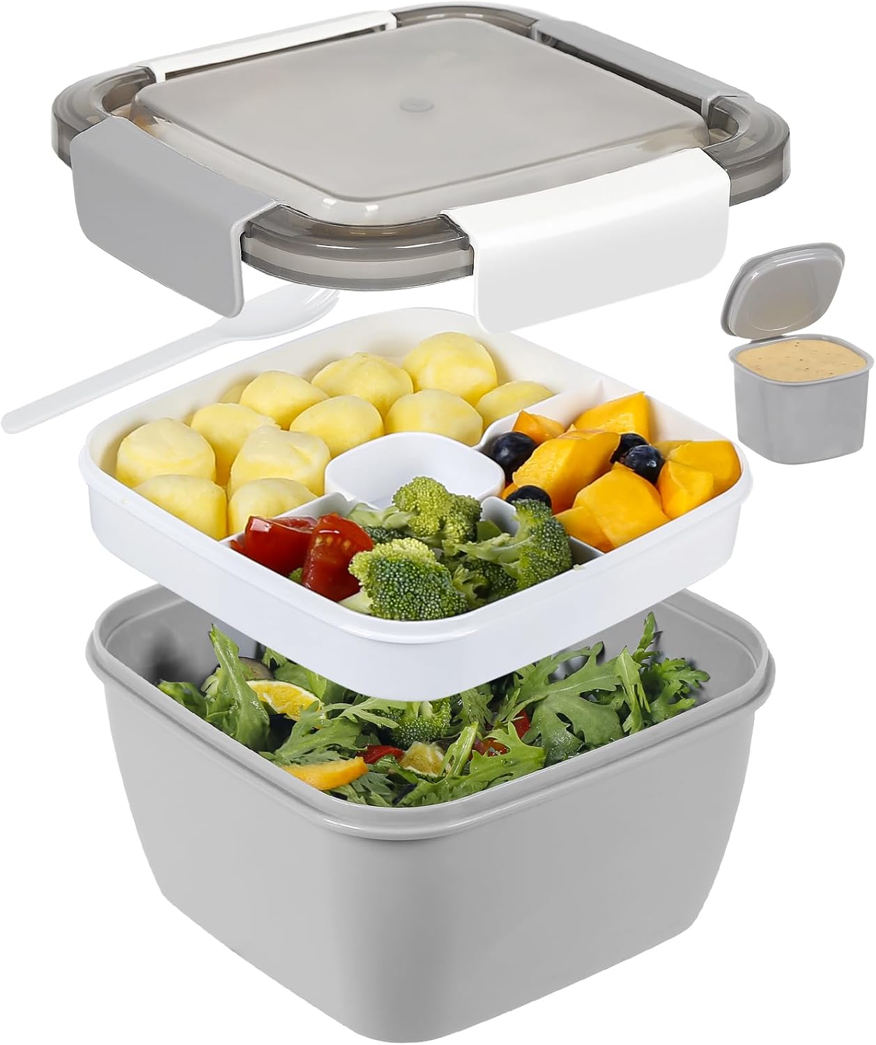 Greentainer 52 OZ to Go Salad Container Lunch Container, BPA-Free, 3-Compartment...