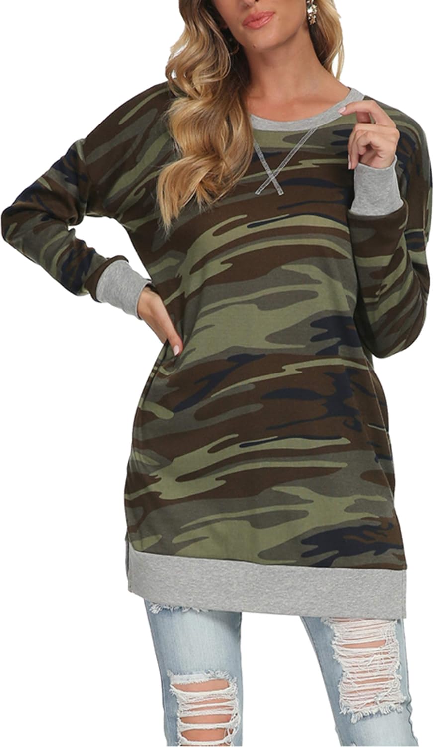 levaca Womens Loose Pullover Sweatshirts Tunic Tops for Leggings F-camo X-Large