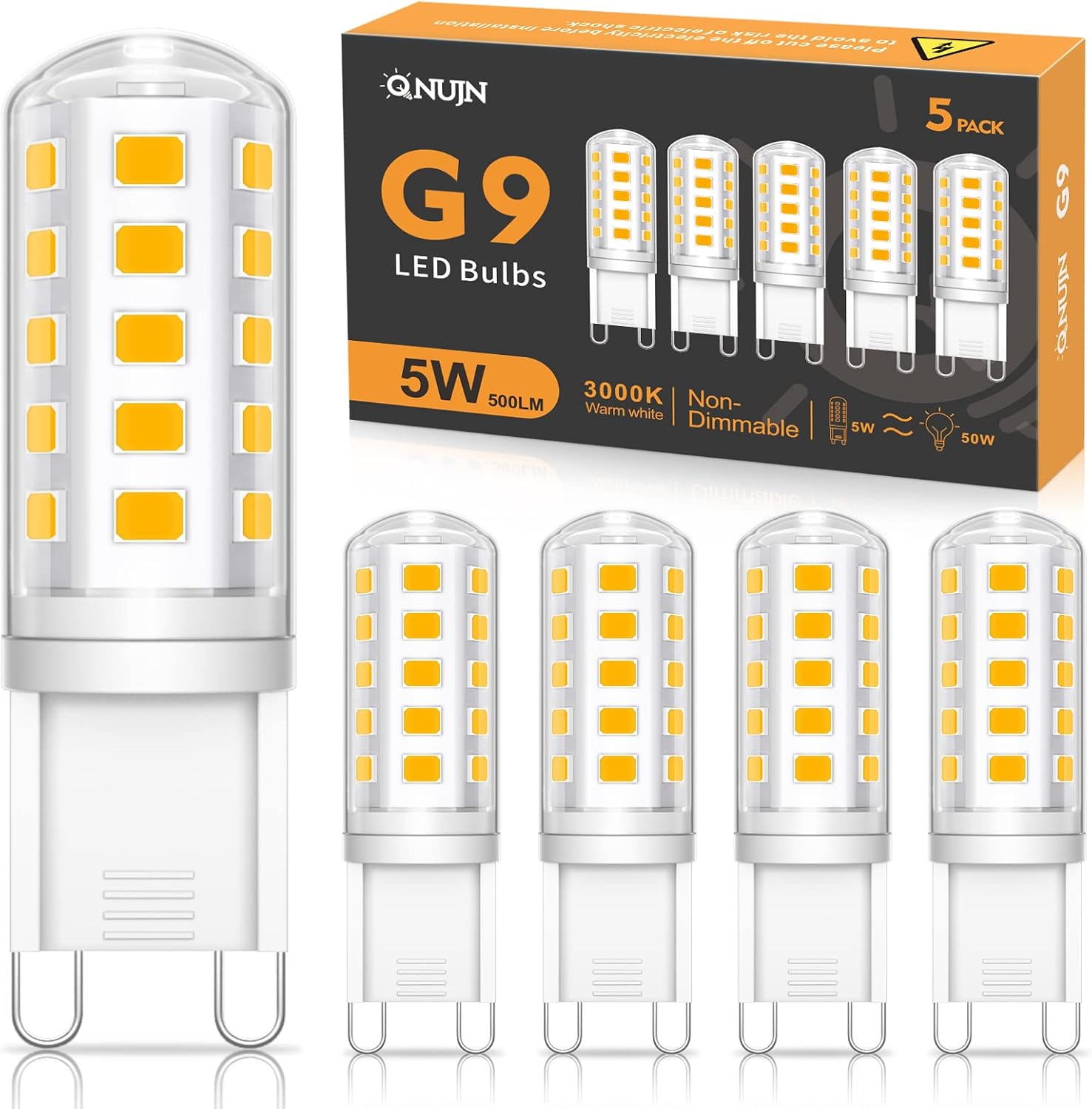 QNUJN G9 Led Bulbs Warm White, 5W, 500LM, 3000K, Equivalent to 50W Halogen, Non-...