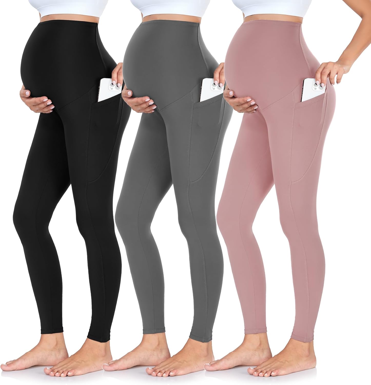 FULLSOFT 3 Pack Women’s Maternity Leggings Over The Belly-High Waisted Workout P...