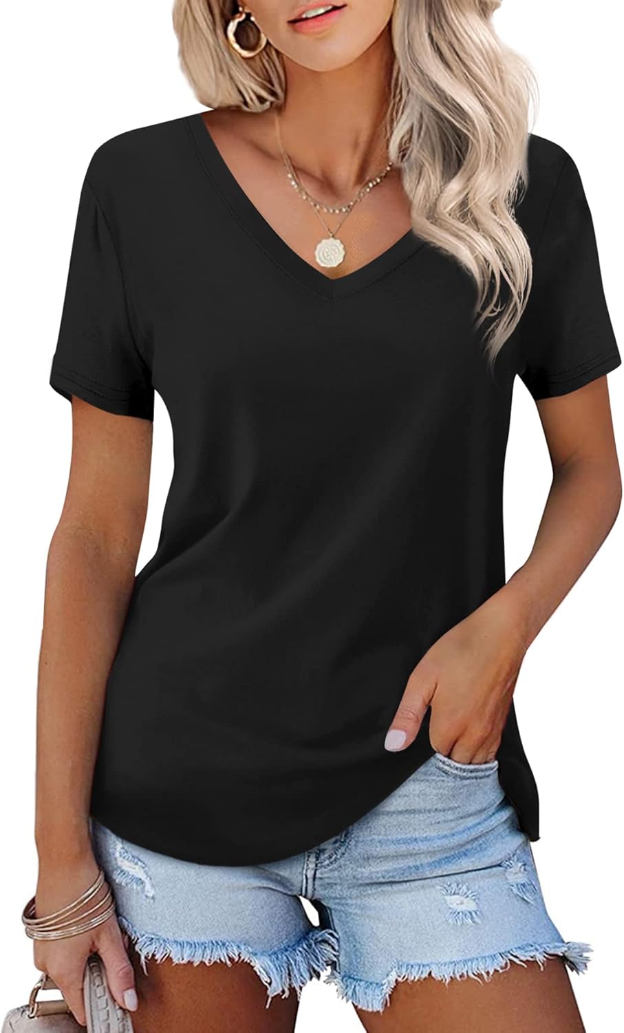 DittyandVibe Womens Shirts V Neck T-Shirts Casual Short/Long Sleeve Tops Blouse...