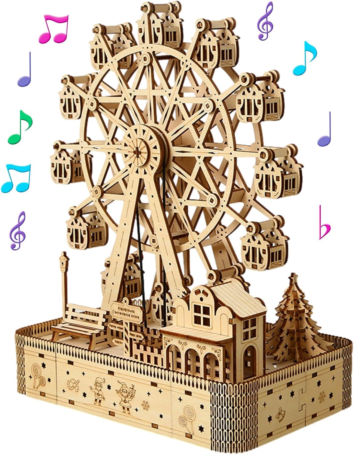 3D Wooden Puzzle, DIY model Craft Toy kits for adults, Ferris Wheel Music Box Wi...