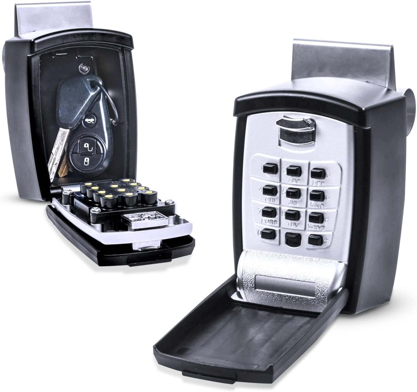 SL-591 Car Window Punch Button Lock Box, Black- Portable Key Storage Vault LockB...