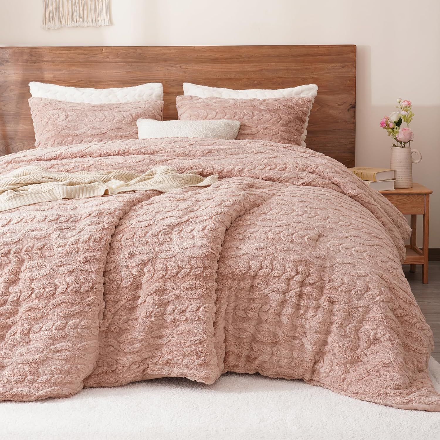 PHF Fluffy Sherpa Fleece King Comforter Set, 3 Pieces Warm Fuzzy Soft Bedding fo...