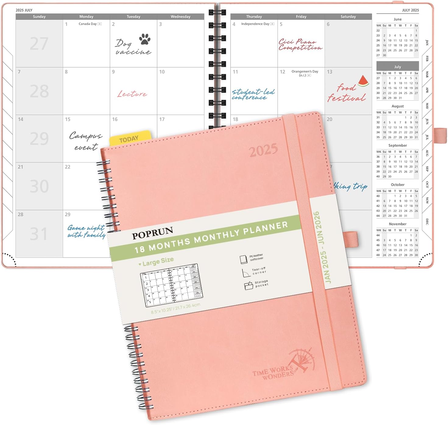 POPRUN Monthly Planner 2025-2026 Large Size (8.5'' x 10.5'') 18 Months Calendar...