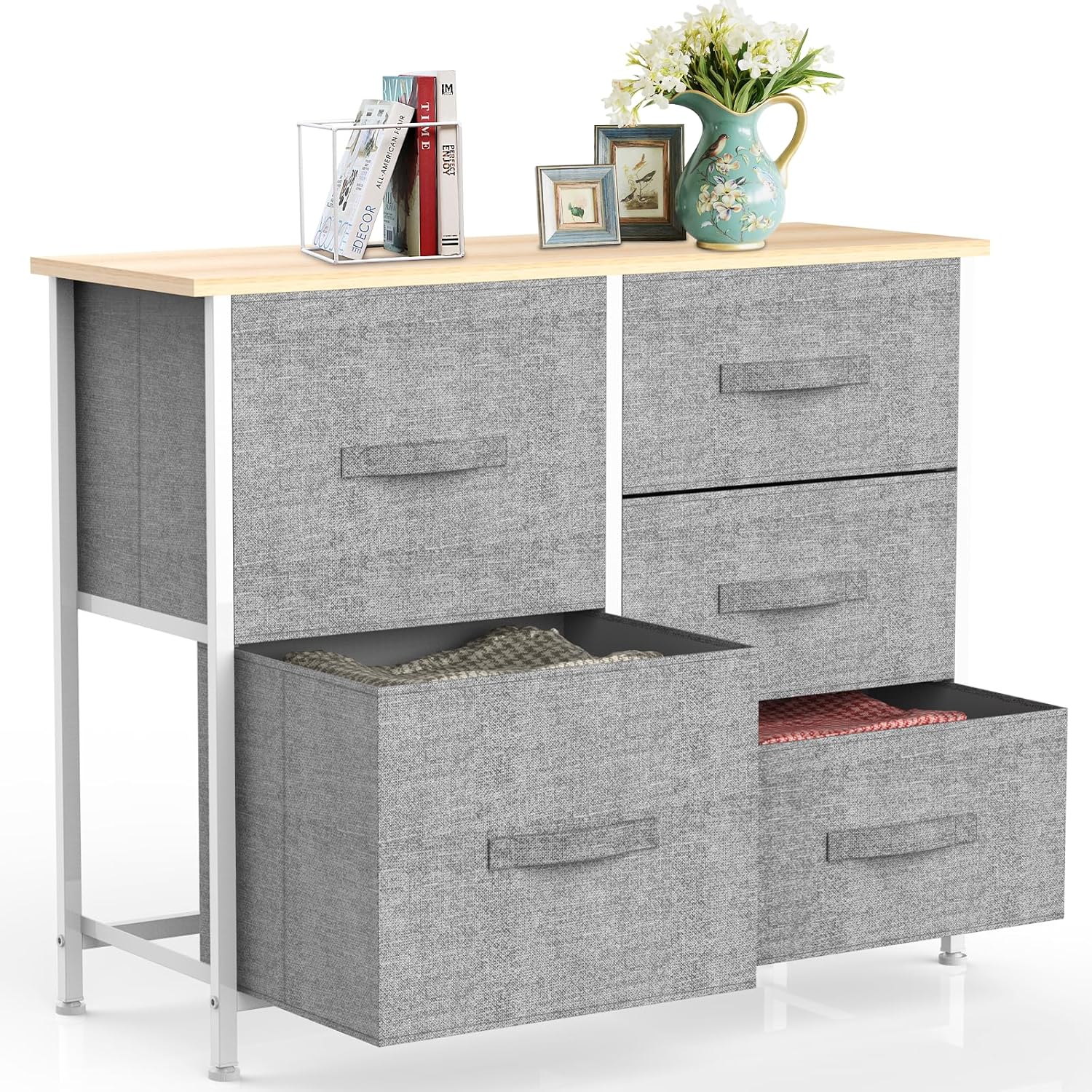 IMURZ Chest of Drawers,Fabric Storage Drawers wtih 5 Units Large Storage Space,S...