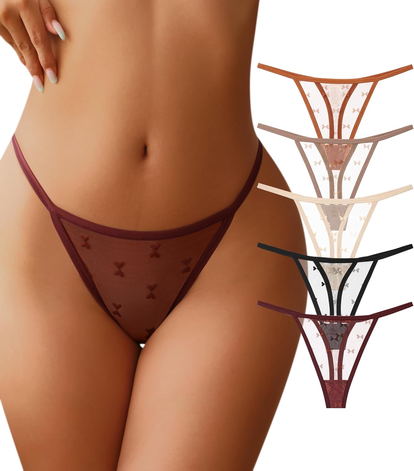 J-pone G-String Thongs for Women T-back Lace Hollow Out Low Waist Thongs Breatha...