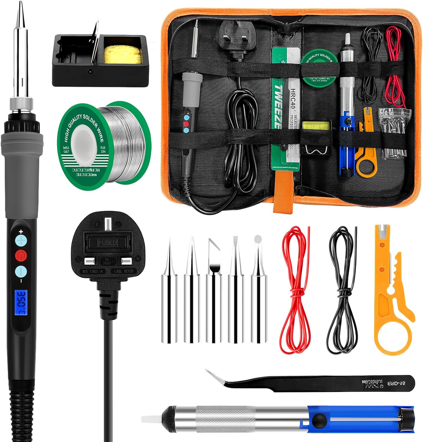 Soldering Iron Kit 90W LCD Adjustable Temperature 180-480°C, 16 in 1 Electric We...
