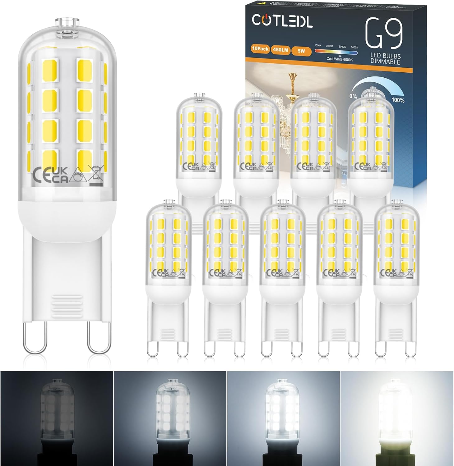 COTLEDL G9 LED Bulbs Dimmable Cool White 6000K,5W G9 Bulb,450LM,Equivalent to 40...