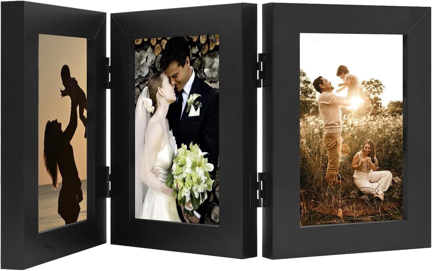 Golden State Art, 4x6 Three Picture Frame Trifold Hinged Photo Frame with 3 Open...