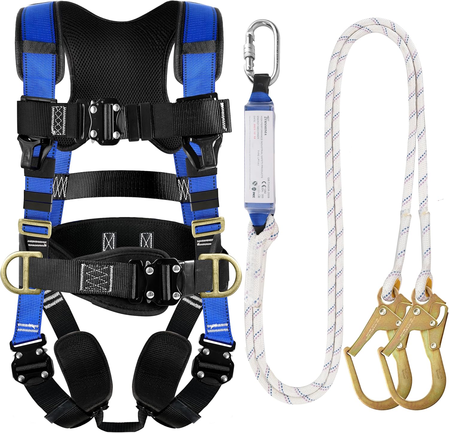 TRSMIMA Safety Harness Fall Protection - Roofing Harness Kit Men Full Body Const...