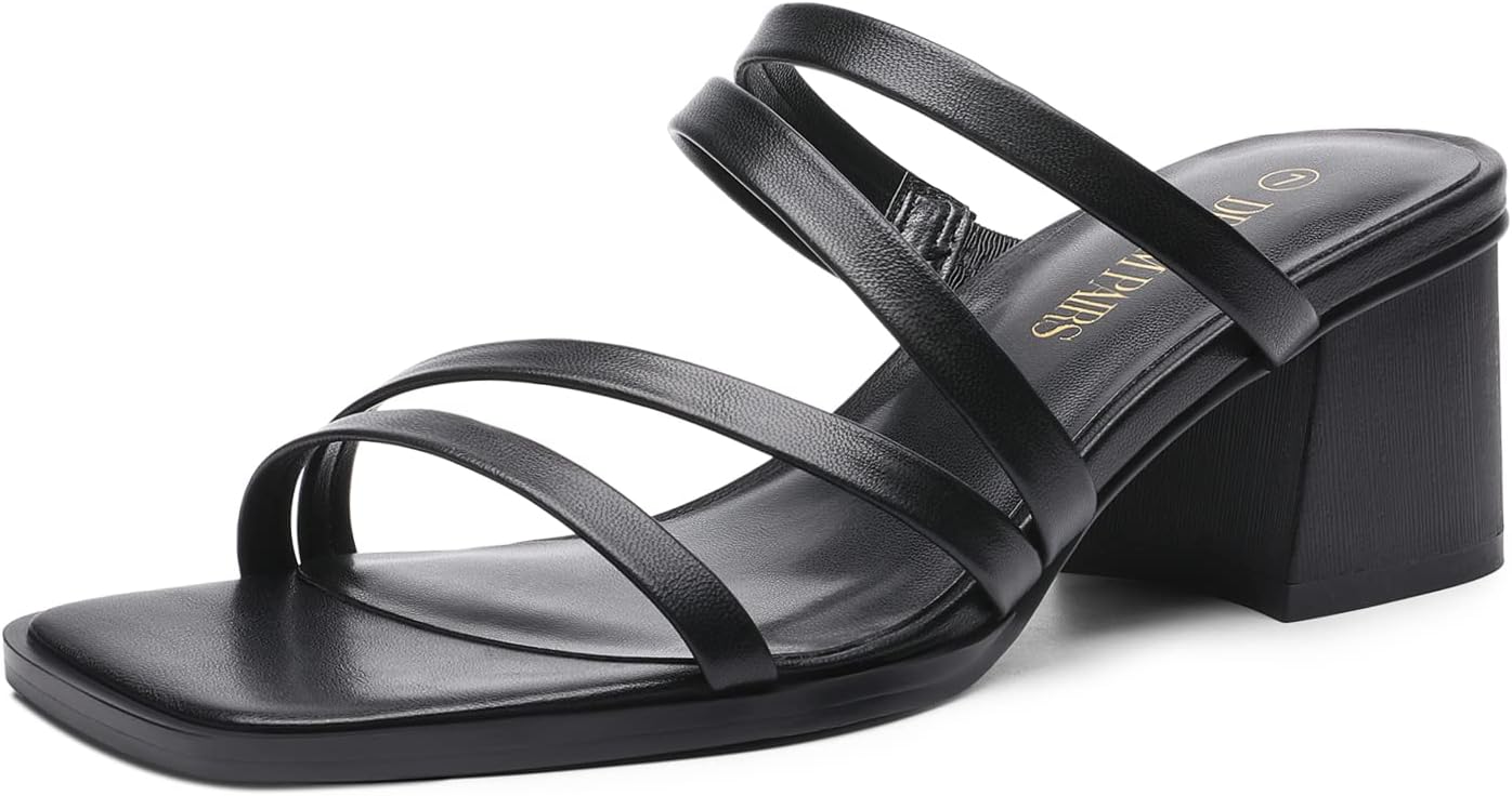 DREAM PAIRS Women's Strappy Heels Block Open Toe Low Heel Chunky Mules Sandals D...