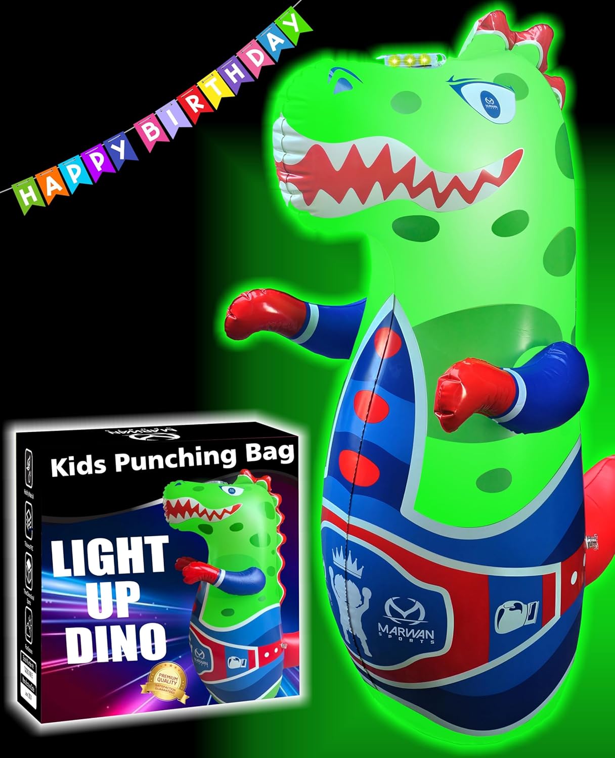Light-Up Inflatable Dinosaur Punching Bag with Roar Sound - Dinosaur Toys for Ki...