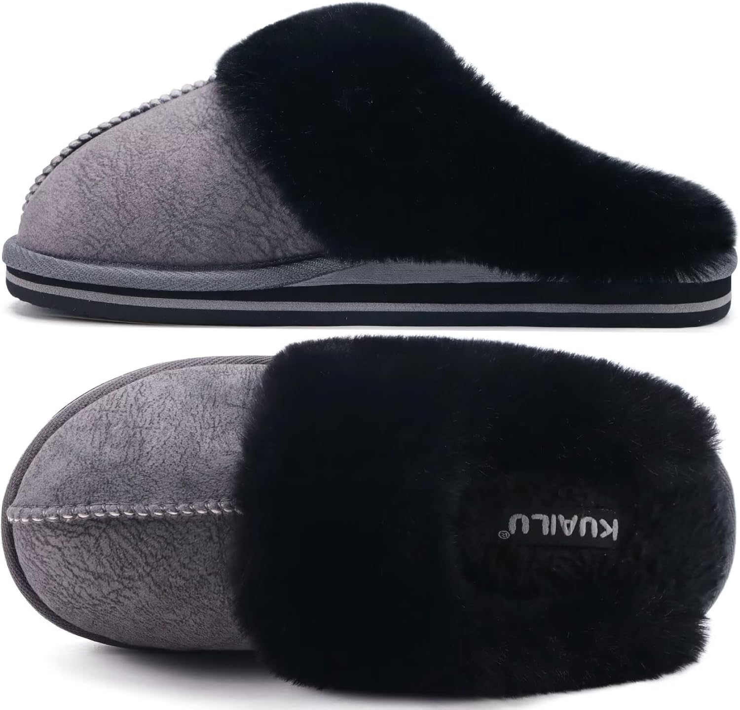 KuaiLu Womens Fluff Dual Memory Foam Slippers Ladies Cozy Arch Support Warm Scuf...