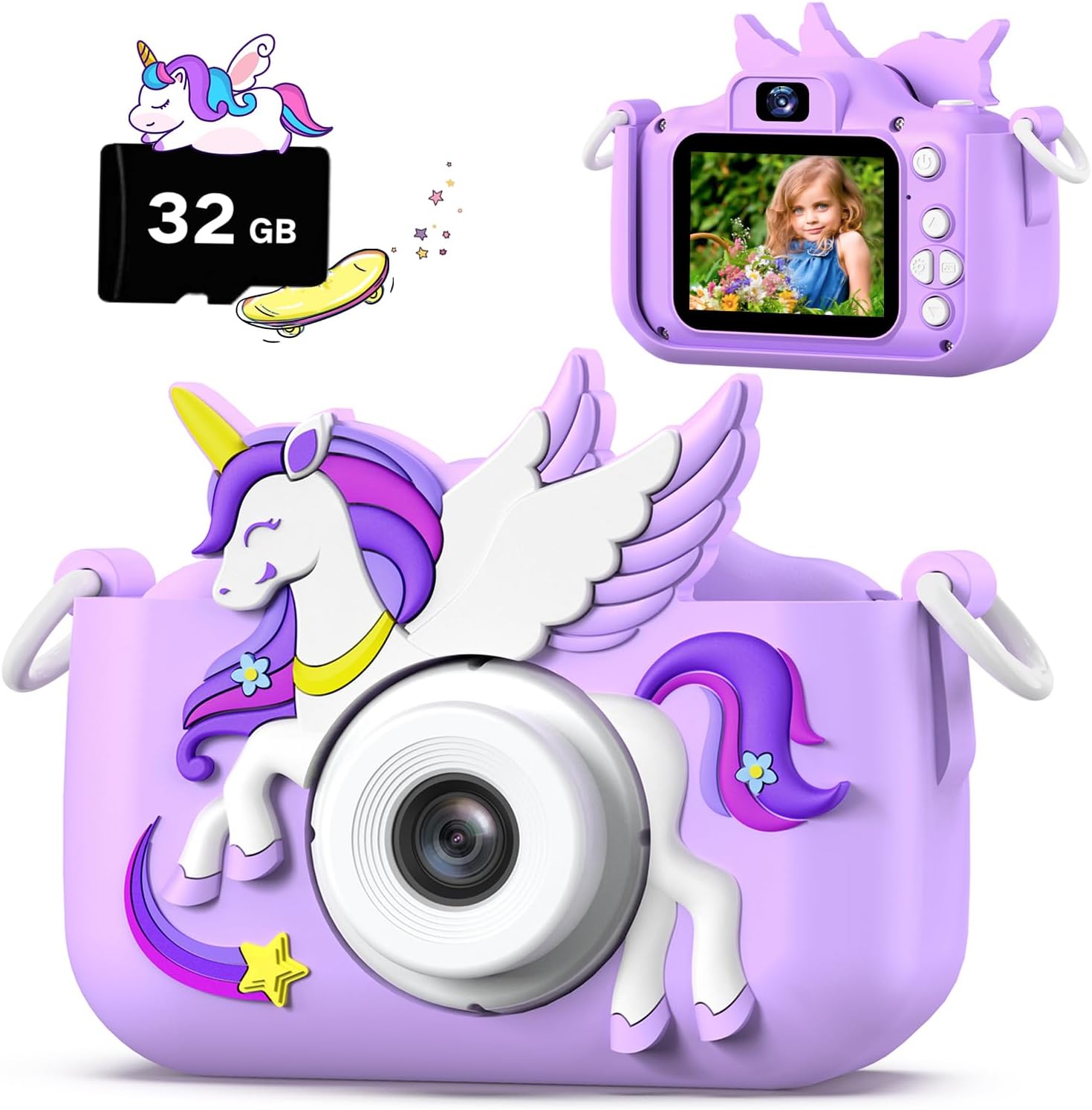 Upgrade Kids Camera for Boys Girls, Toddler Digital Selfie Camera with Cute Prot...