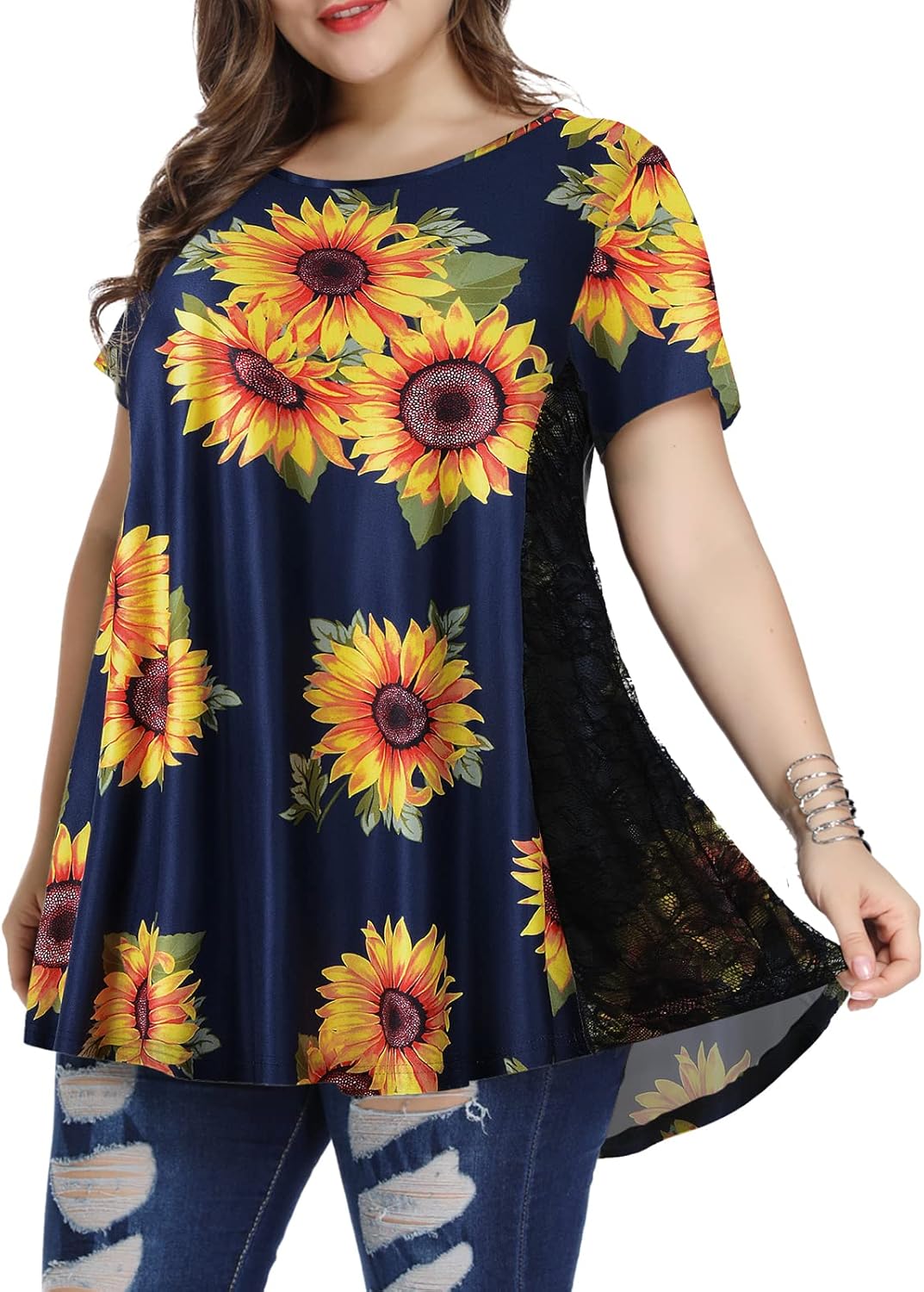 LARACE Short Sleeve Shirt for Womens Summer Clothes Lace Tunic Tops to Wear with...