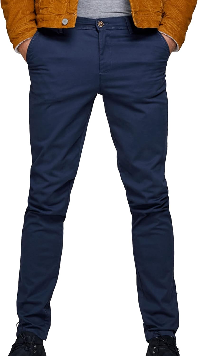 JACK & JONES Mens Slim Stretch Chino Trousers 36W / 30L Navy