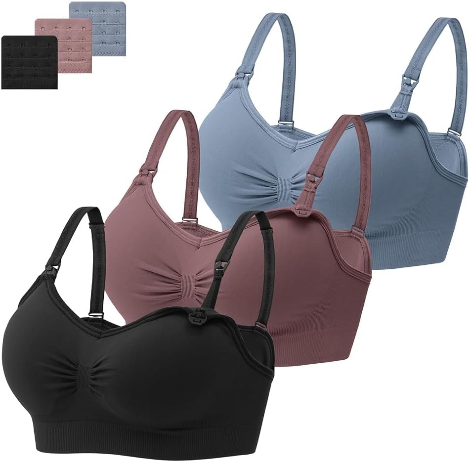 HBselect 3 Pack Women’s Nursing Bra Wireless Seamless Maternity Bra Breastfeedin...