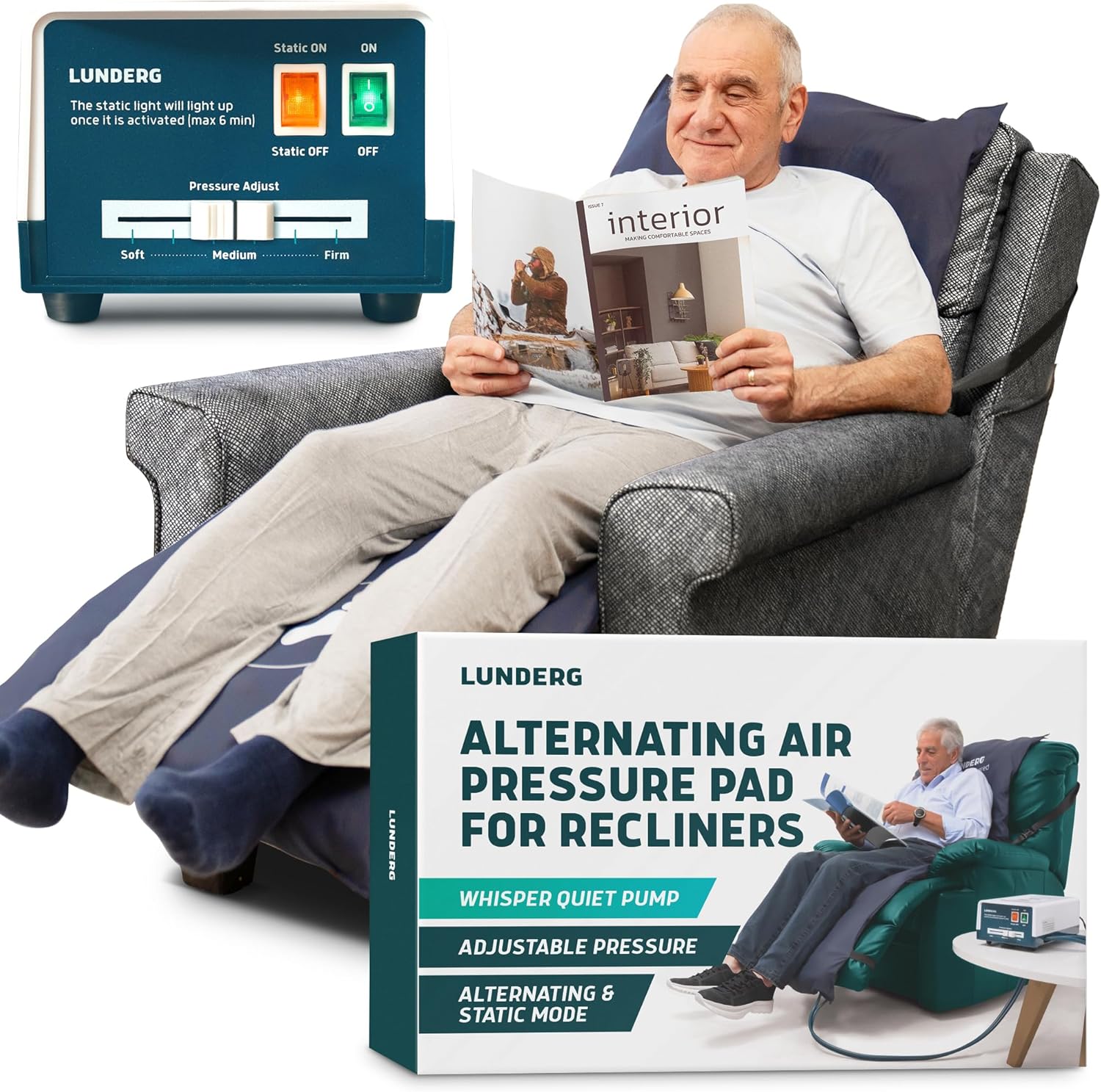 Lunderg Alternating Air Pressure Pad for Recliner Chair - Pressure Relief Cushio...