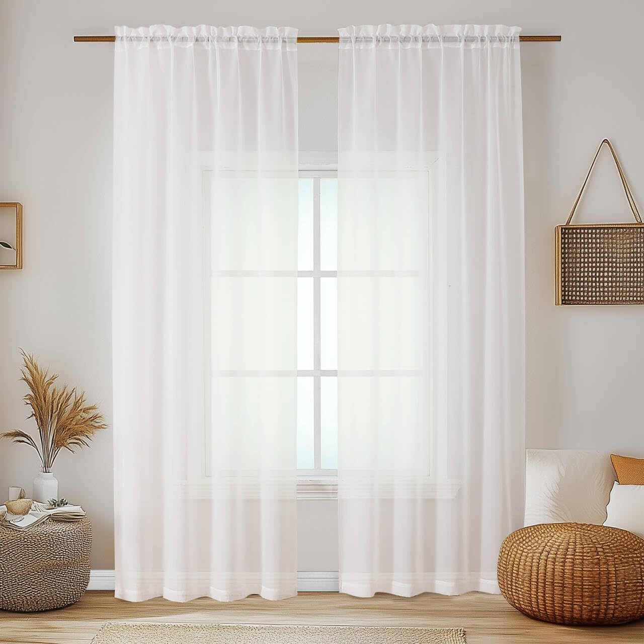 Chyhomenyc Ivory Sheer Curtains 84 Inches Long 2 Panels Set, Light Filtering Cre...