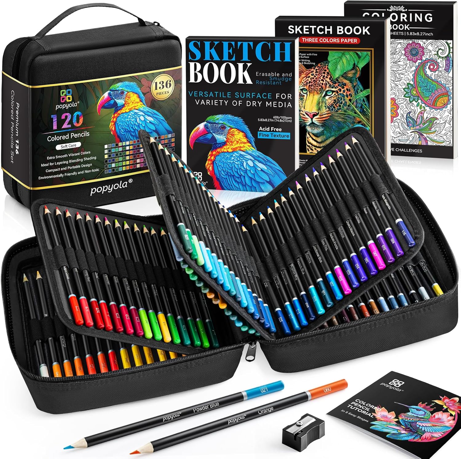 Art Supplies 136 Pack Colored Pencils Set for Adult Coloring Books, 120 Colors C...