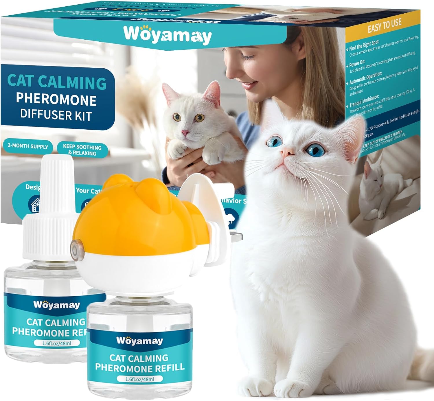 Cat Calming Plug in Diffuser - Cat Pheromone Diffuser Relieve Anxiety & Stress -...