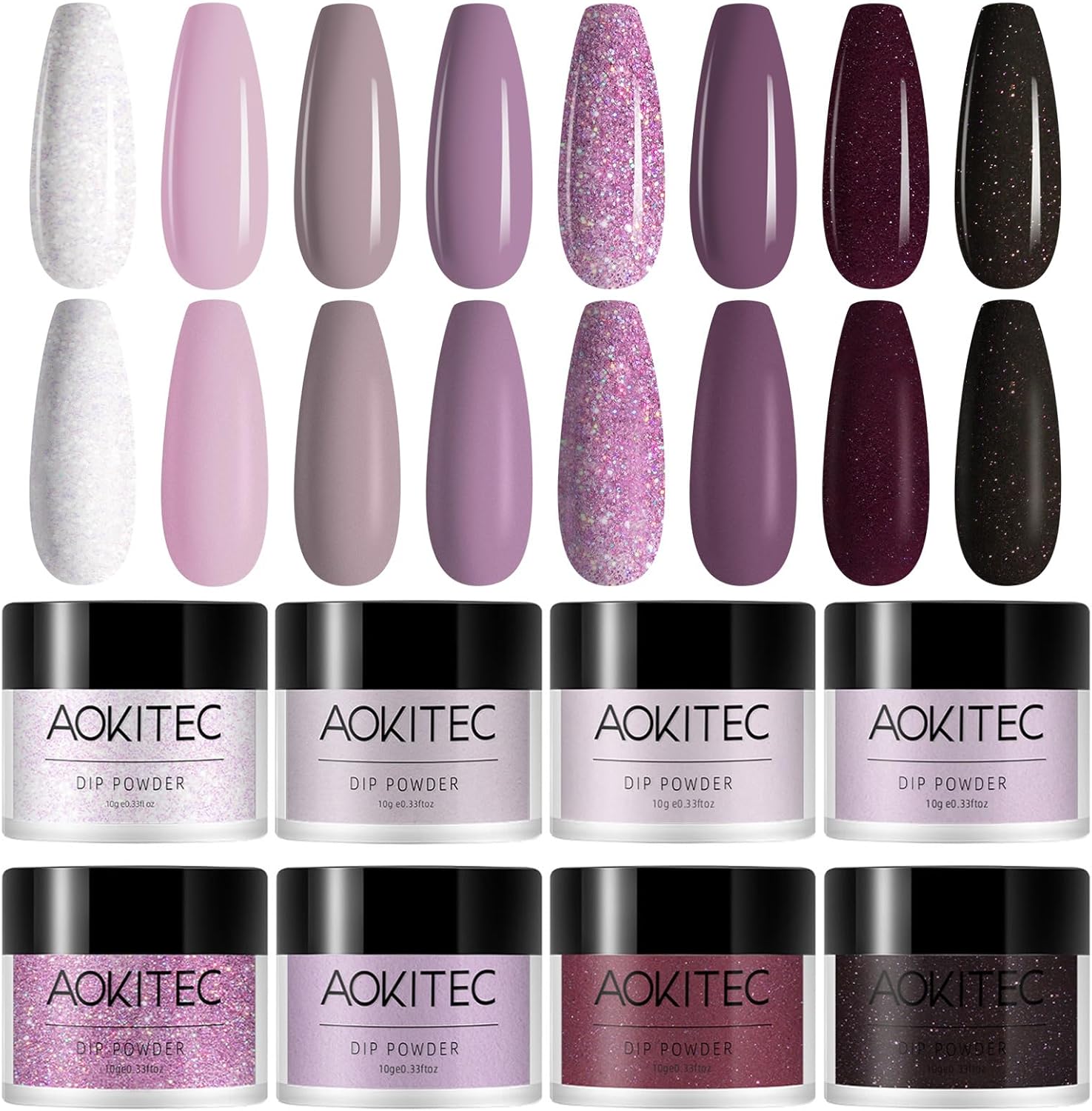 Aokitec 8 Colours Dip Powder Kit, Nail Dipping Powder French Powder Pro Collecti...