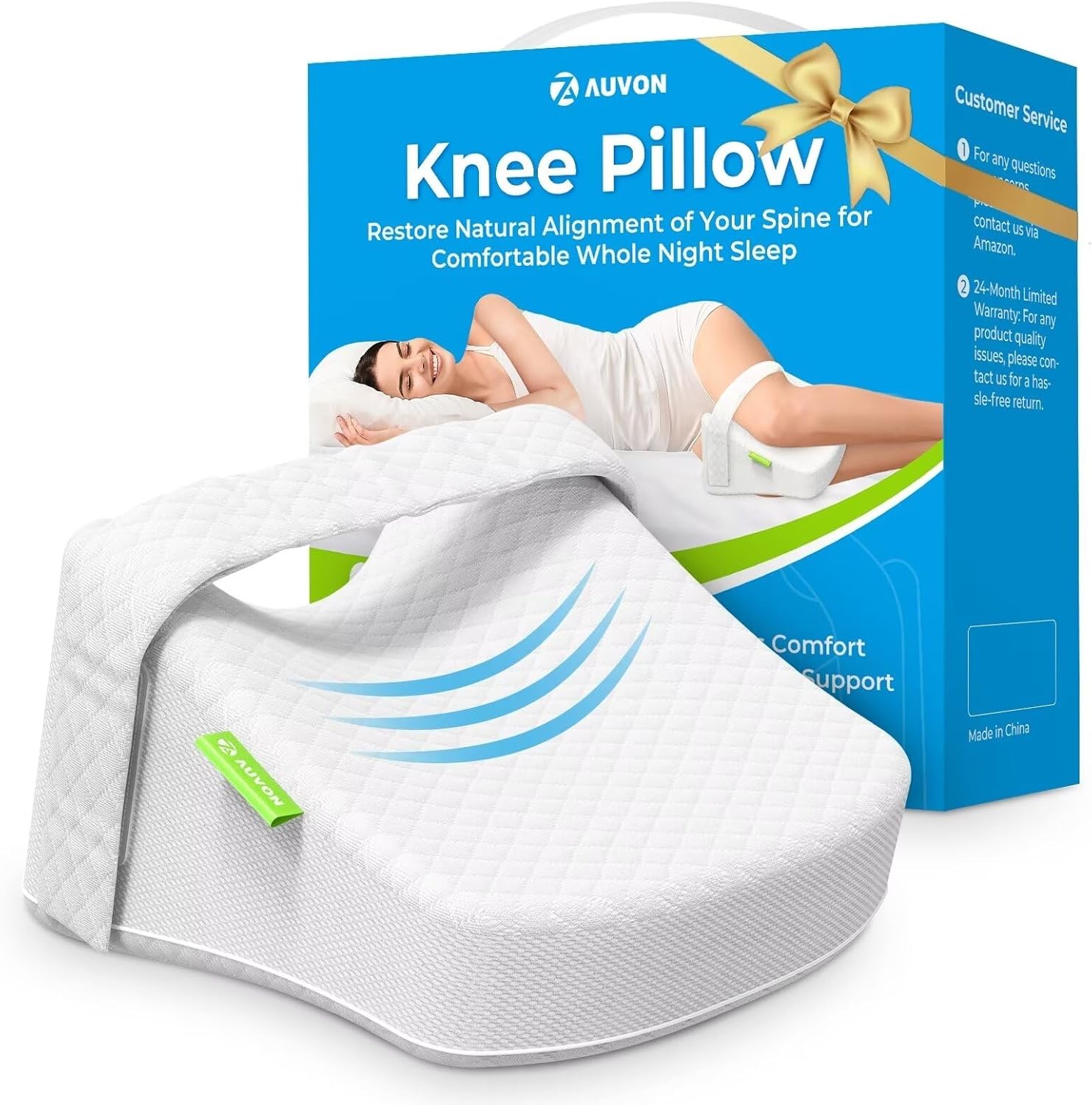 AUVON Contoured Leg Knee Pillow for Side Sleepers Seelping, Cooling Memory Foam...