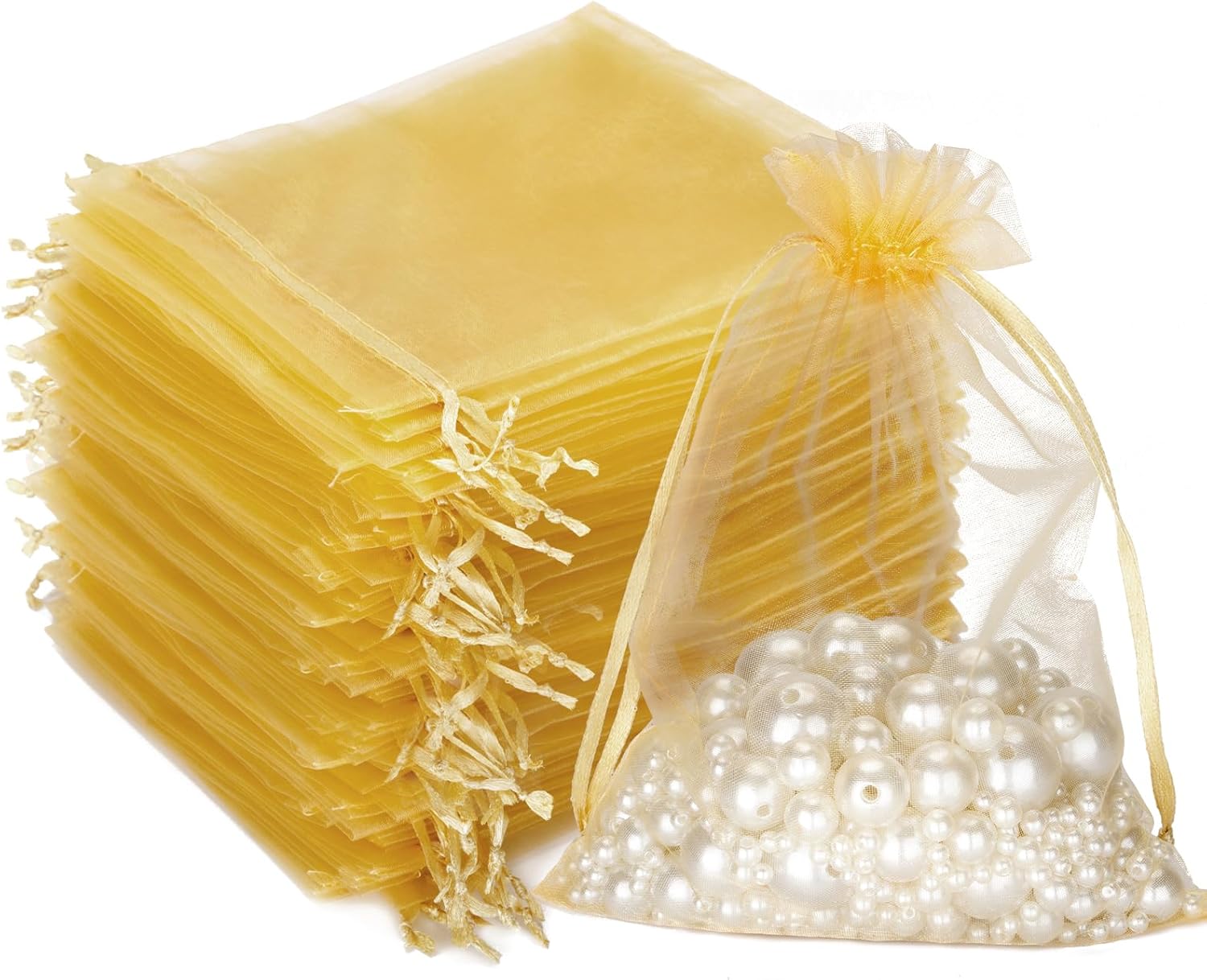 G2PLUS Gold Organza Gift Pouches, 13x18 CM Large Organza Favour Bags, 100 PCS We...
