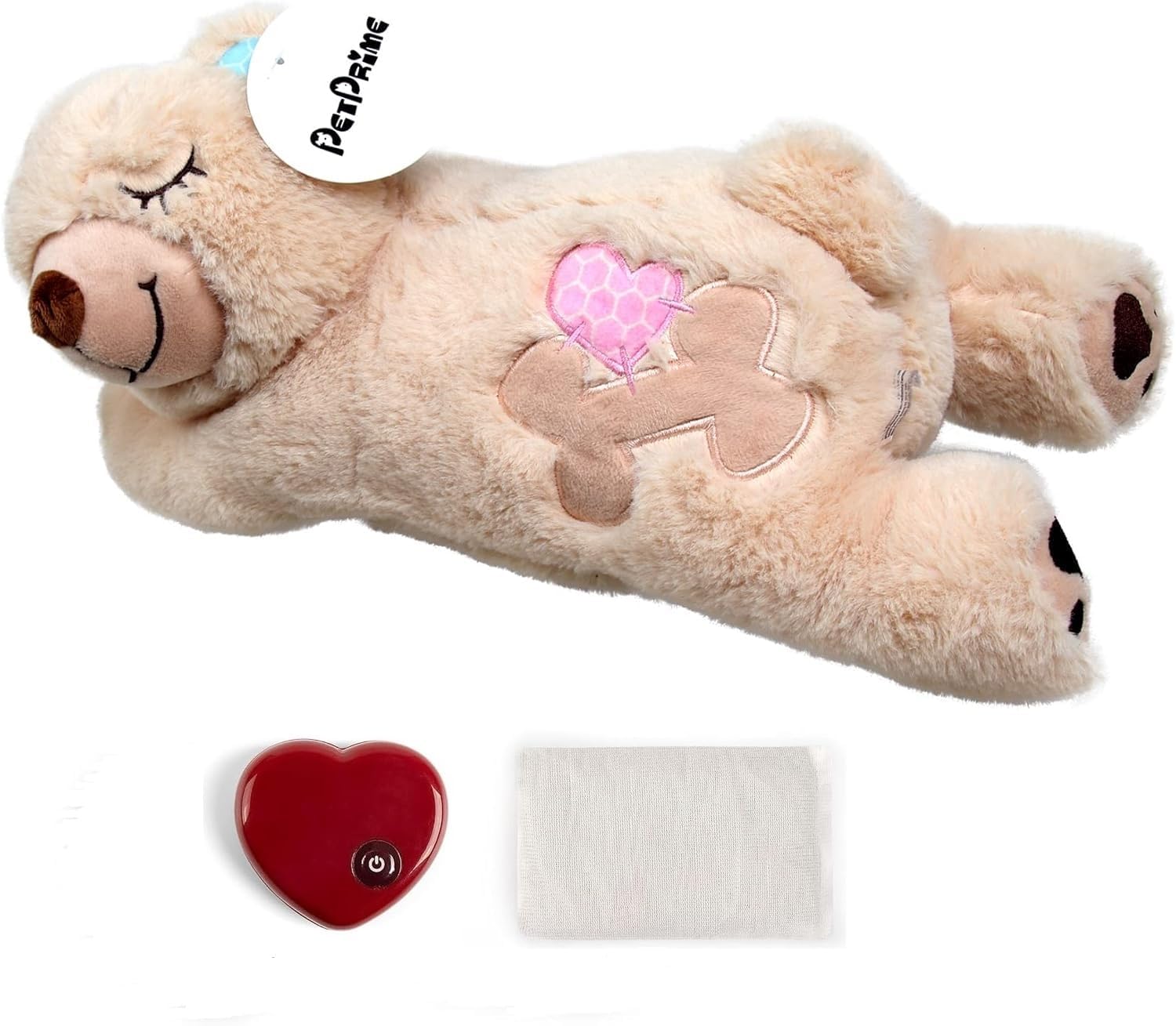 pet prime Snuggle Bear - Pet Plush Toy Heartbeat Plush Bear Kitty Toy Dog Comfor...