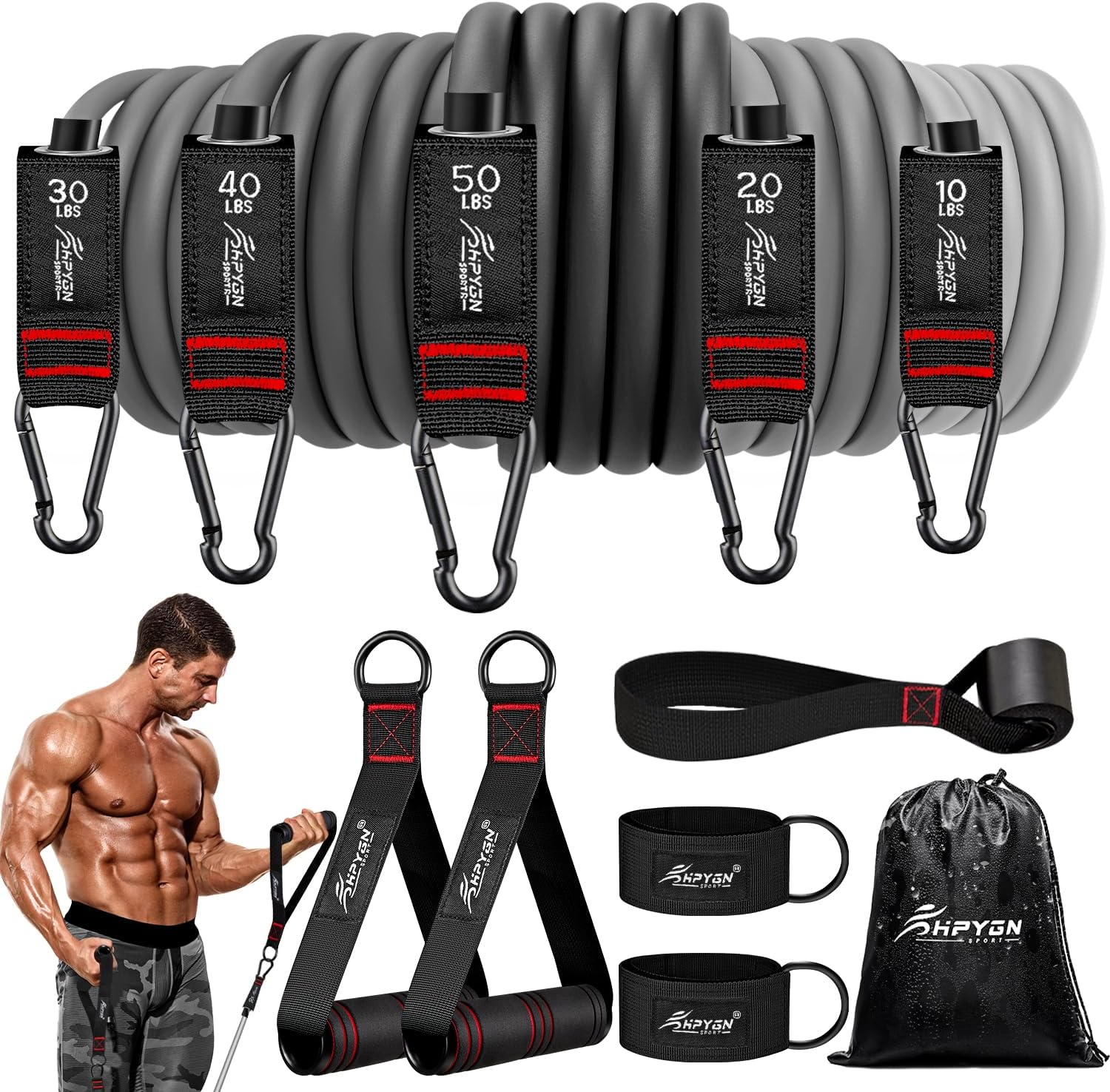Resistance Bands, Exercise Bands with Handles, Fitness Bands, Workout Bands with...