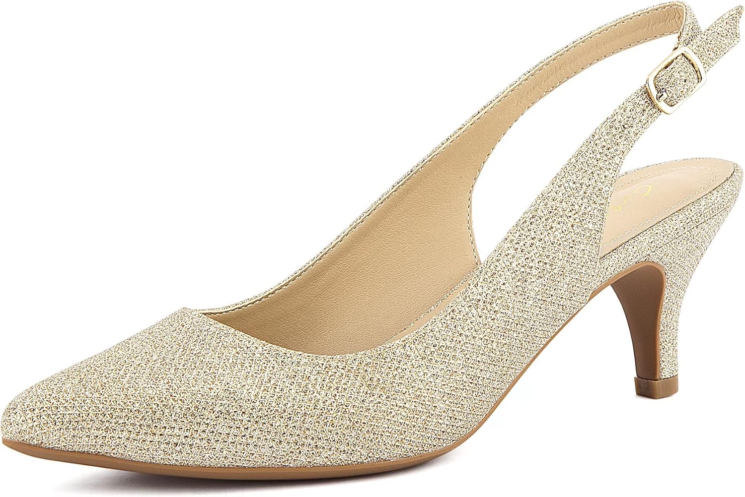 Greatonu Pointed Toe Sandals Slingback Kitten Heel Pointed Toe Pumps 7 UK Gold G...