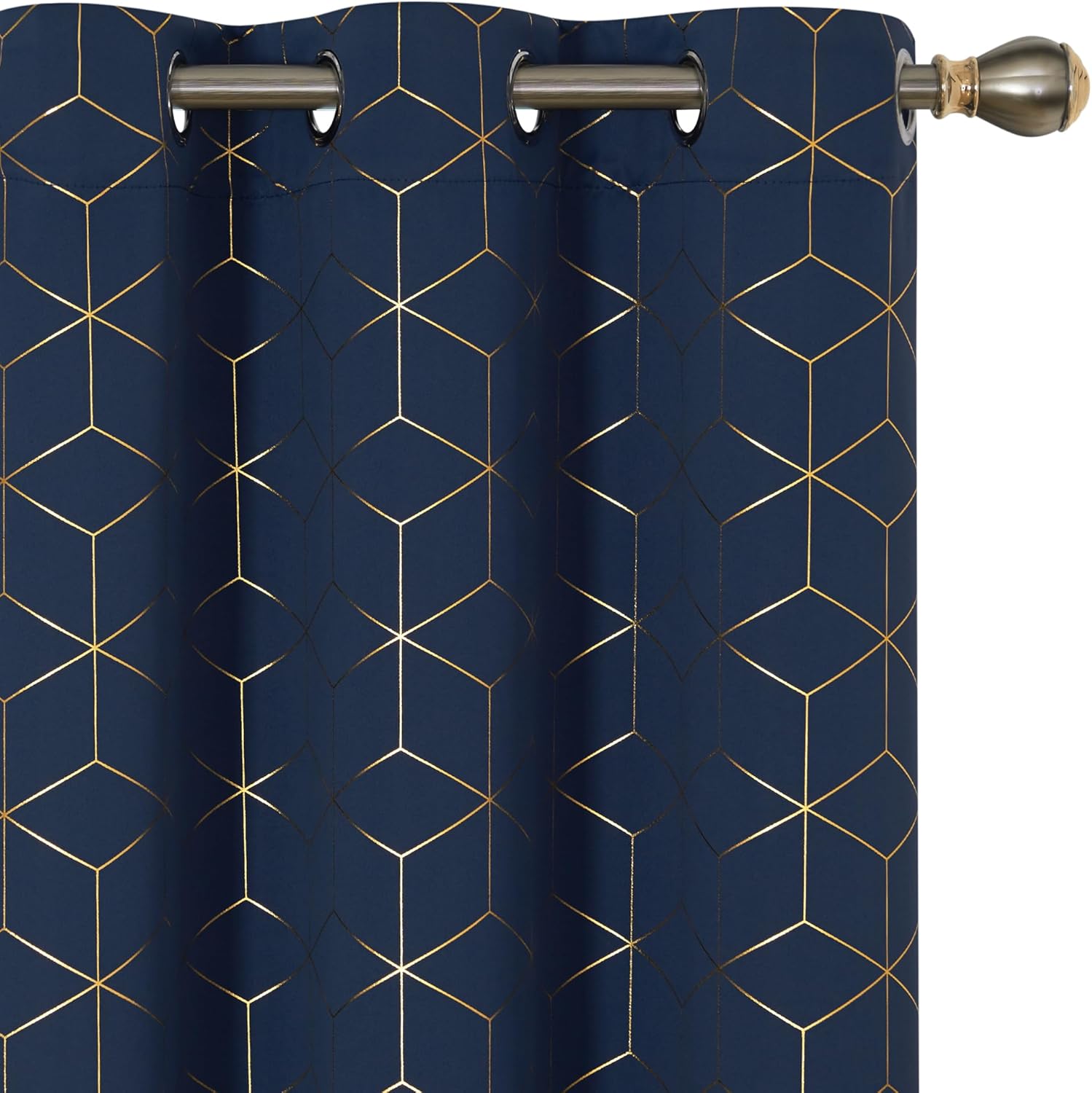 Deconovo Grommet Blackout Curtains with Gold Diamond Foil Print, Navy Blue, 42W...