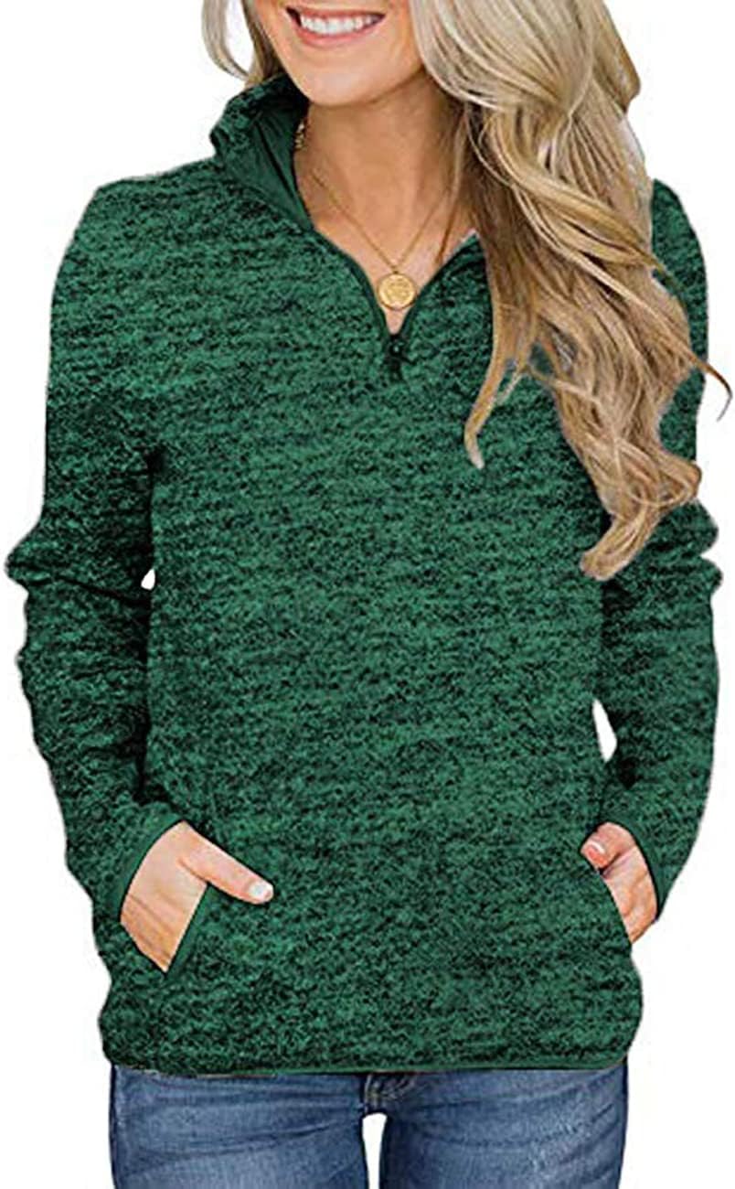 iWoo Womens Casual Sweatshirt Long Sleeve Stand Collar 1/4 Zip Cosy Tops Pullove...