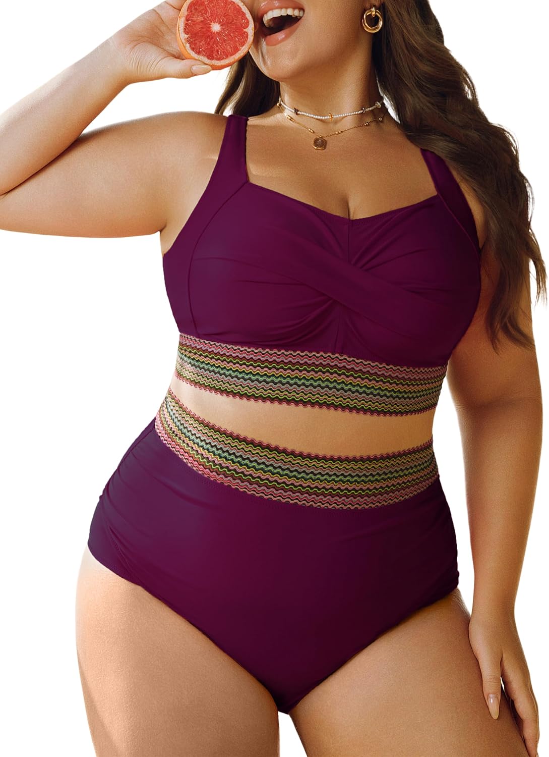 Hanna Nikole Womens Plus Size High Waisted Bikini Sets Tummy Control Bathing Sui...