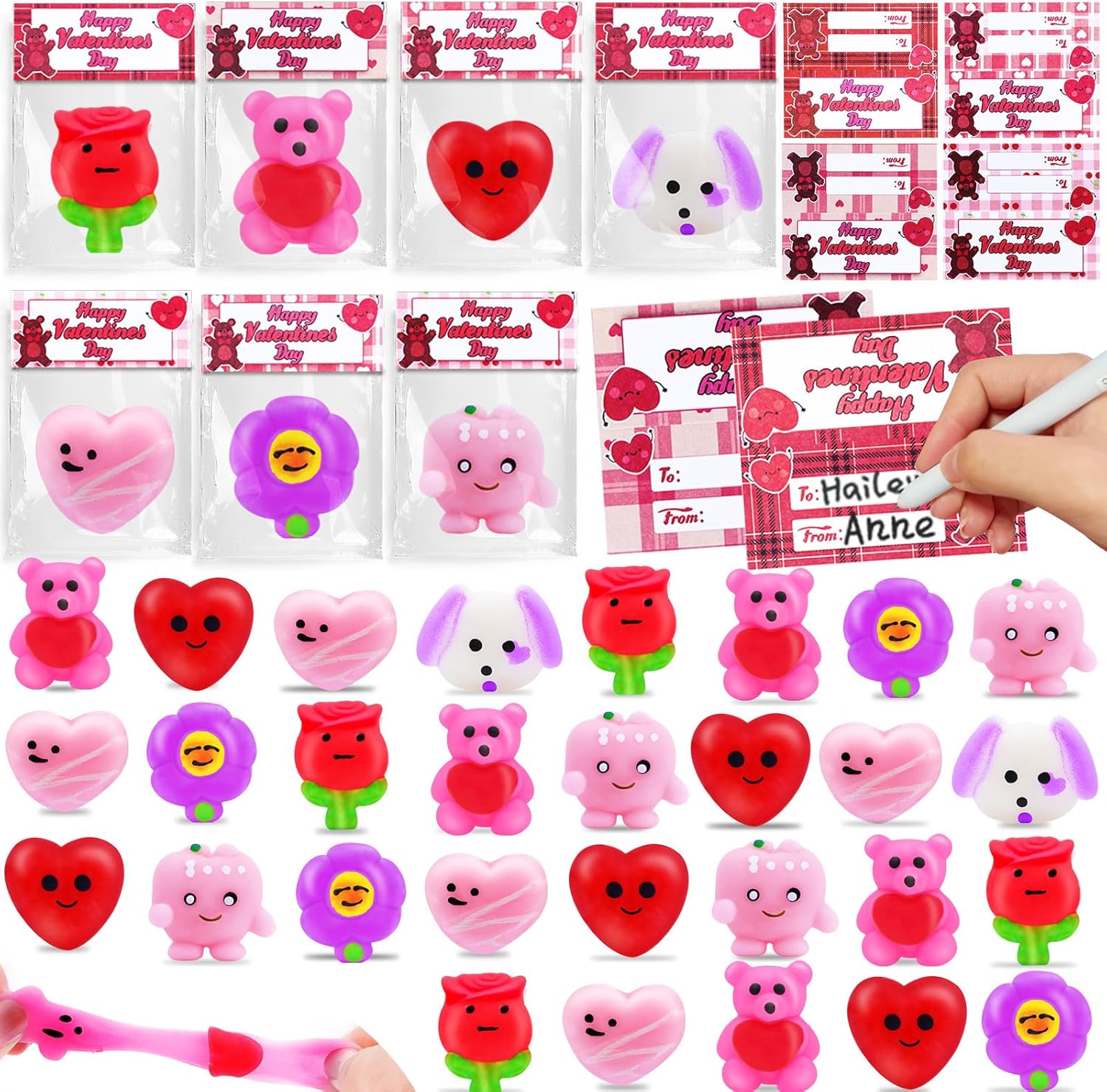 AMENON 28 Pack Valentines Day Mochi Squishy Toys, Prefilled Valentines Gifts for...