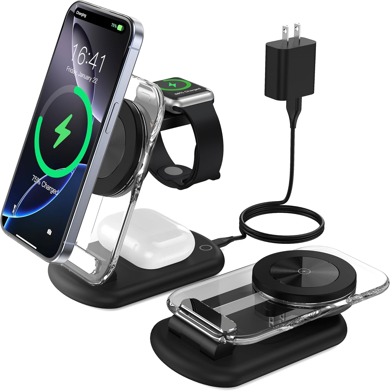 3 in 1 Magnetic Wireless Charging Station for Apple Devices, Fast Foldable Trave...