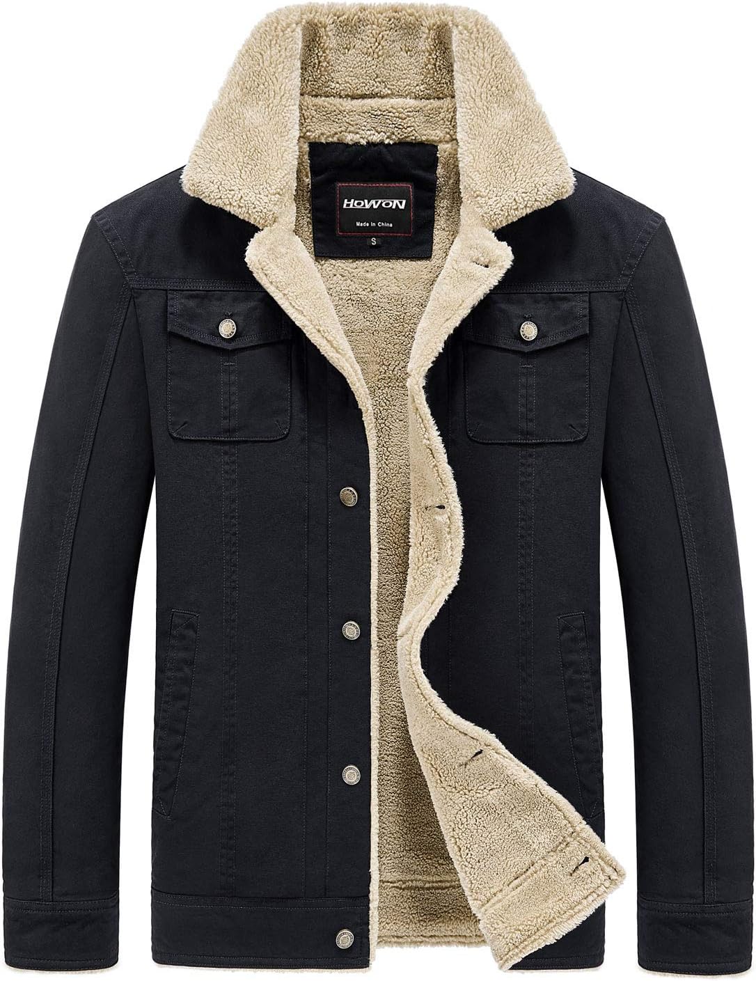 HOW'ON Men's Plus Cotton Warm Fur Collar Casual Button Military Cargo Jacket Out...