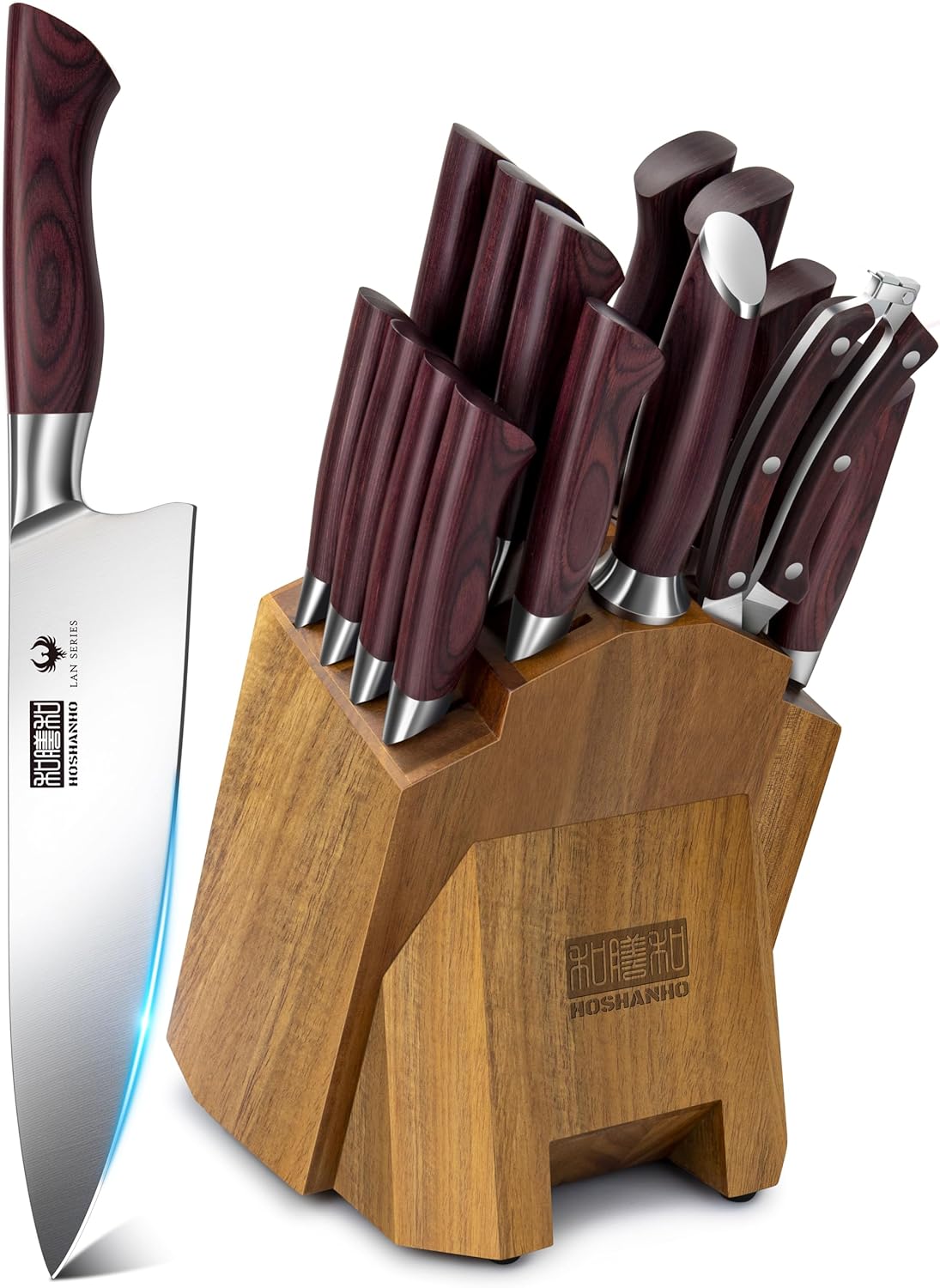 Kitchen Knife Set with Block 18-Piece, Super Sharp High Carbon Stainless Steel C...