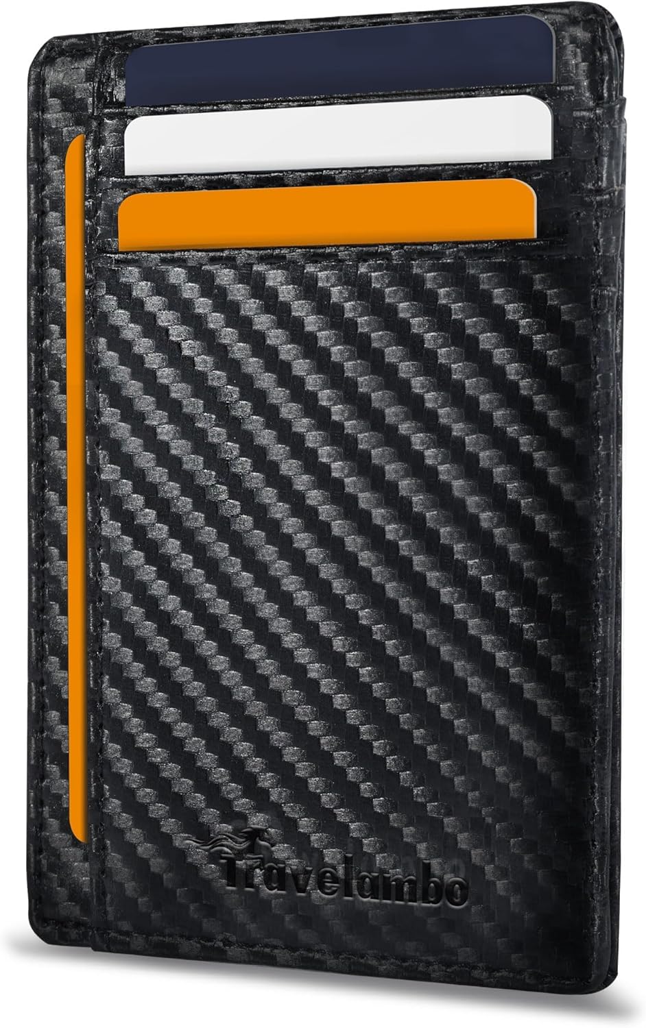 Travelambo Front Pocket Minimalist Leather Slim Wallet RFID Blocking Carbon Fibe...