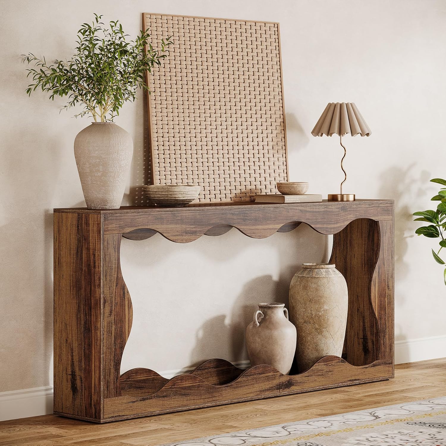 Tribesigns 63 Inches Farmhouse Console Table with Storage, Couch Table Behind So...