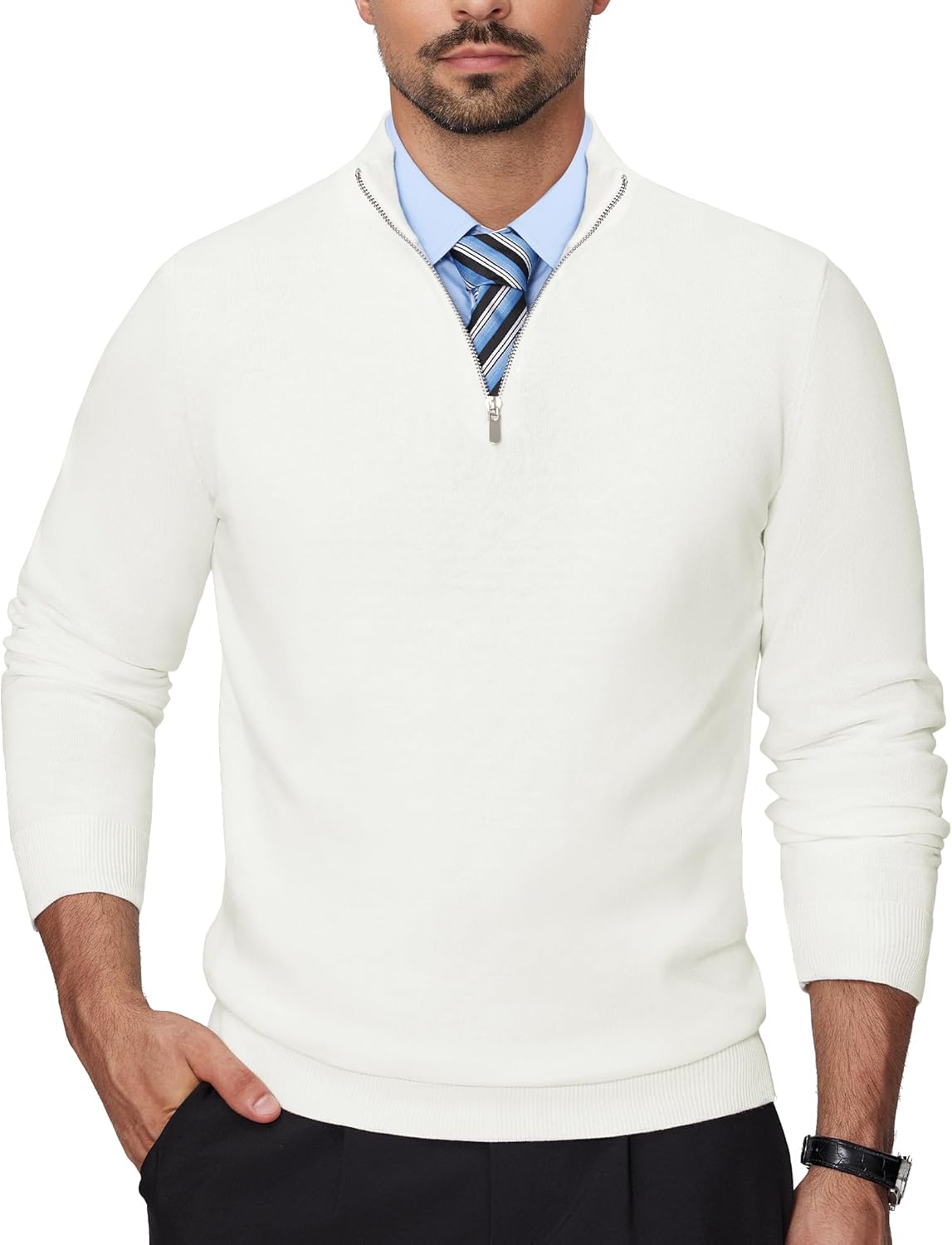 Alimens & Gentle Mens Quarter Zip Pullover Sweaters Cotton Lightweight Mock Neck...