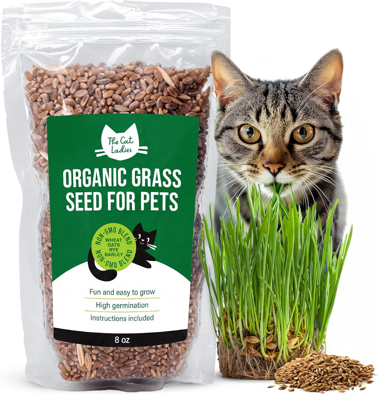 The Cat Ladies 100% Organic Cat Grass Seed (Non GMO) 8 Ounce (Pack of 1)