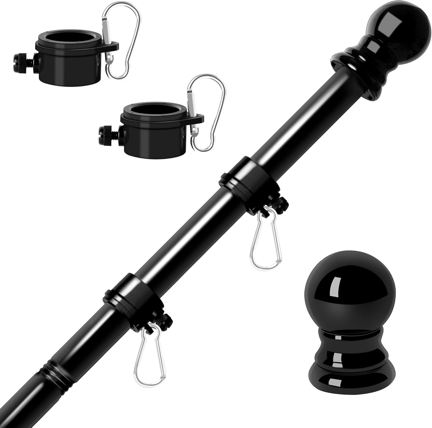 Flag Poles for Outside House 6FT Stainless Steel Metal Black Flag Pole kit Tangl...