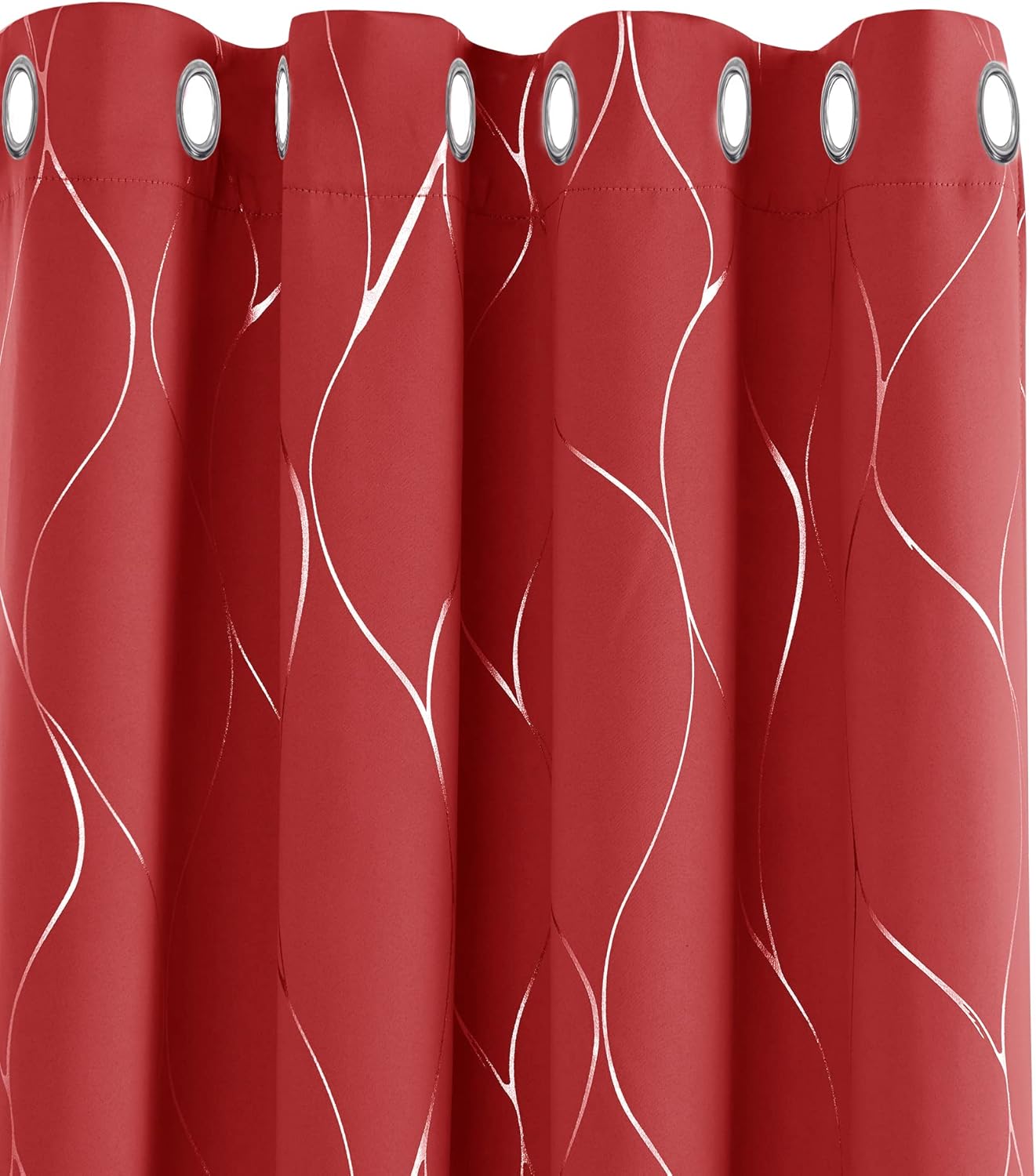 Deconovo Eyelet Blackout Curtains, Thermal Insulated Silver Wave Line Foil Print...
