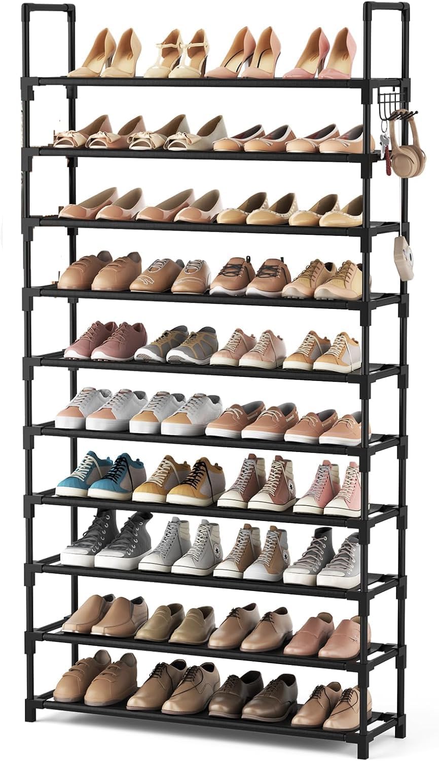 SPUSEN Shoe Rack, 10 Tier Shoe Storage Organizer with Hooks,Fit 40 Pairs Shoes,M...