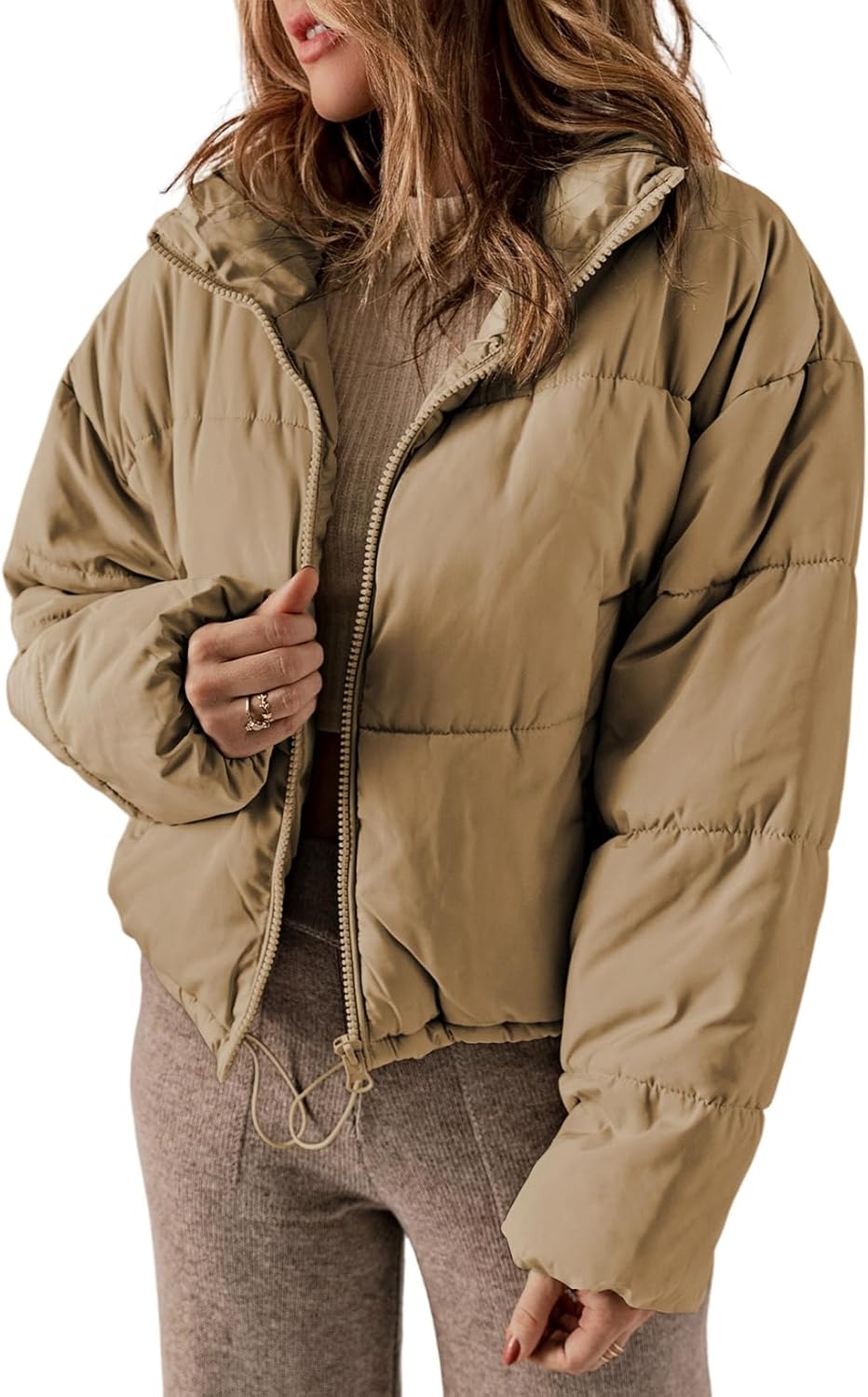 Dokotoo Womens Winter Quilted Jackets Long Sleeve Full Zip Puffer Jacket Coats w...